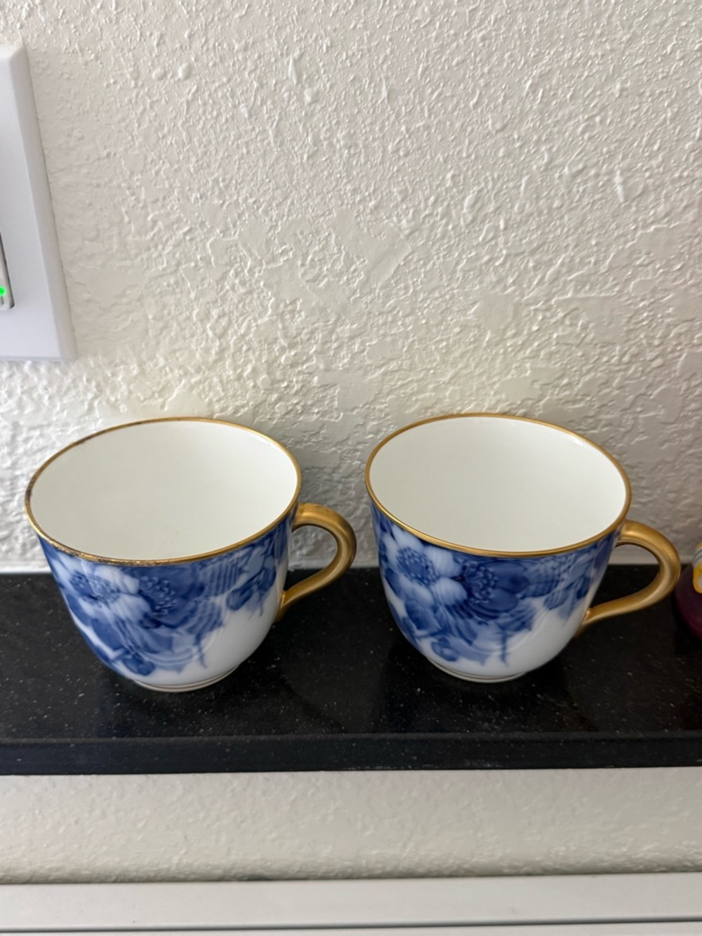 OKURA Blue Floral Porcelain Teacup with Gold Trim Set -2